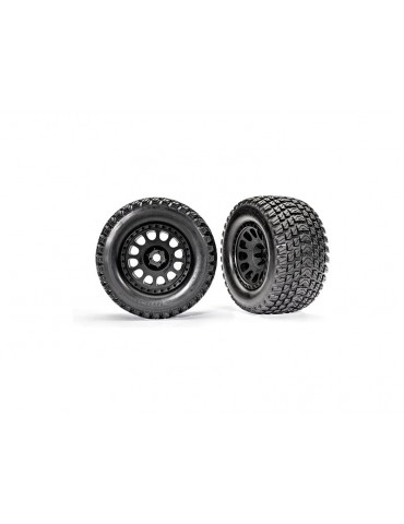 Traxxas Tires & wheels, XRT Race black wheels, Gravix tires, foam inserts (left & right)