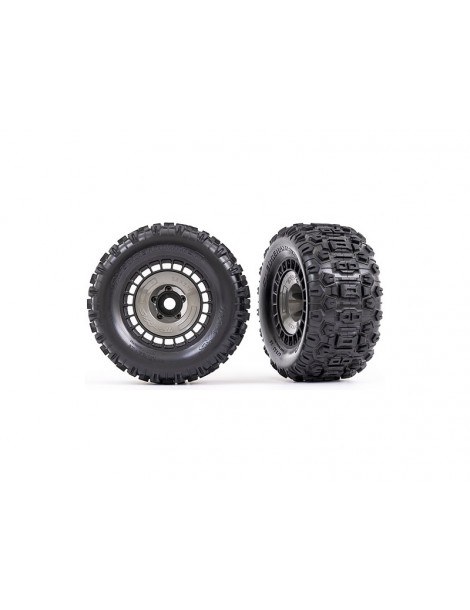 Traxxas Tires and wheels 3.8", black wheels, gray wheel covers, Sledgehammer tires (2)