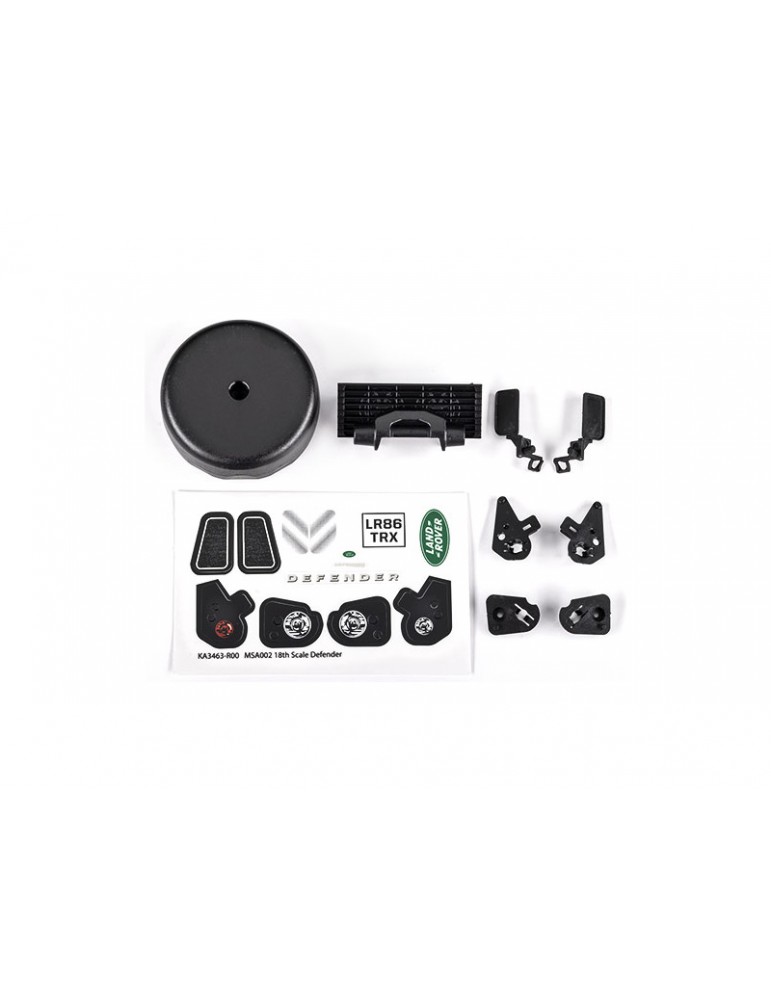 Traxxas Grille/ mirrors, side (left & right)/ spare tire cover/ light retainers, body/ decal sheet (