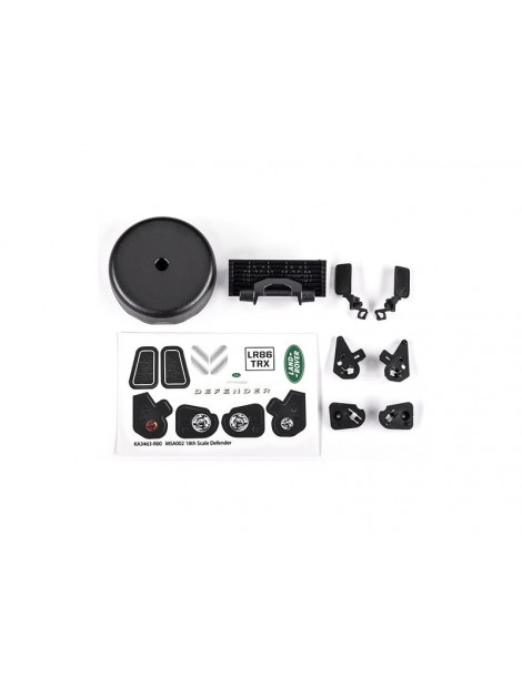 Traxxas Grille/ mirrors, side (left & right)/ spare tire cover/ light retainers, body/ decal sheet (