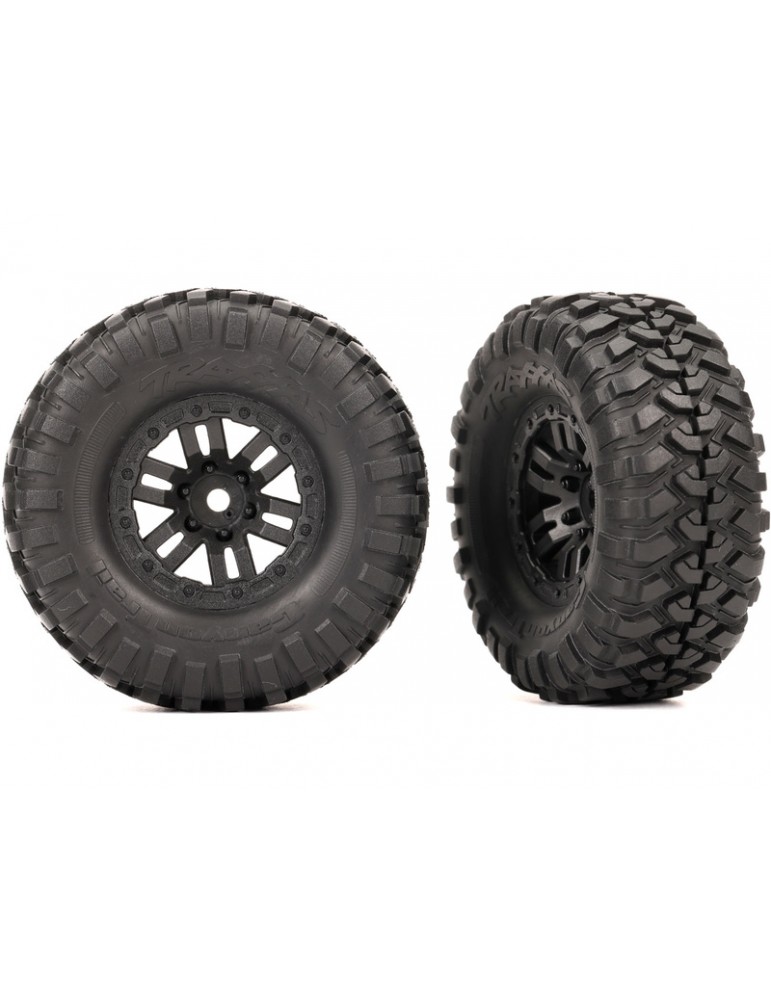Traxxas Tires & wheels 1.0", black wheels, Canyon Trail tires (2)