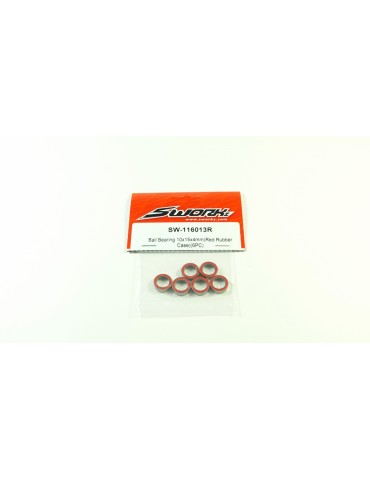 SWORKz Ball Bearing 10x15x4mm RED Rubber (6pc)