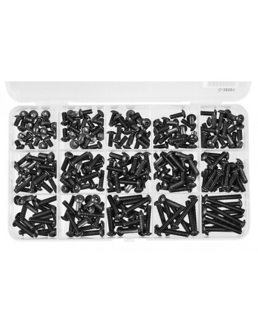 Screw Set M4 - Hex Button Head - DIN 7380 - Steel Black - 10.9 Grade - 15 Sizes - 265 pcs