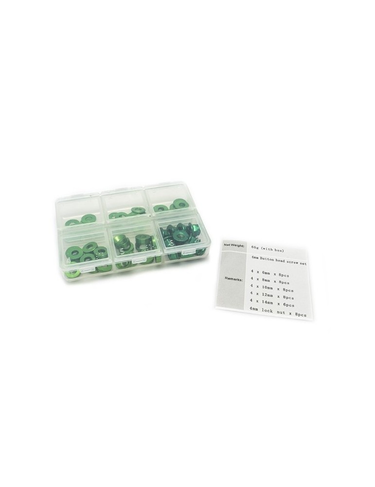 WASHER AND NUT BOX SET GREEN ANODIZED (60PCS).