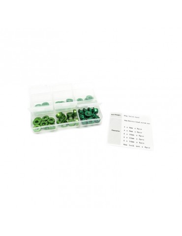 WASHER AND NUT BOX SET GREEN ANODIZED (60PCS).