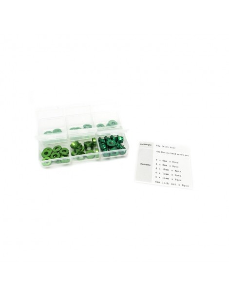 WASHER AND NUT BOX SET GREEN ANODIZED (60PCS).