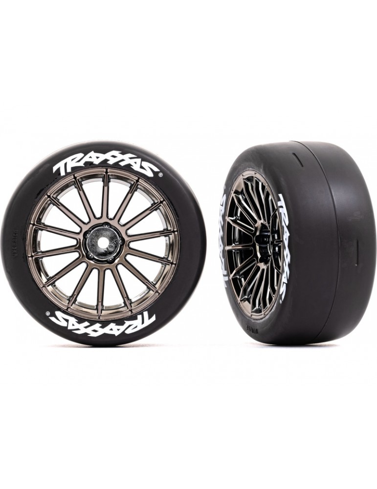 Traxaxs Tires and wheels 2.0", multi-spoke black chrome wheels, slick tires (front) (2)