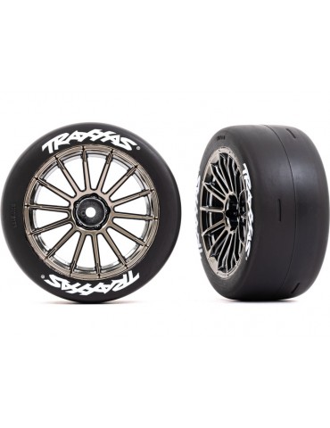 Traxxas Tires and wheels 2.0", multi-spoke black chrome wheels, slick tires (rear) (2)