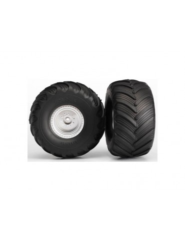 Traxxas Wheels 3.0/2.0", satin chrome wheels, 19mm, Terra Groove tires, foam inserts (pair)