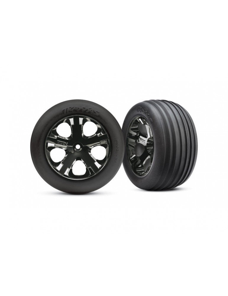 Traxxas Tires & wheels 2.8", All-Star black chrome wheels, Ribbed tires (2) (electric front)