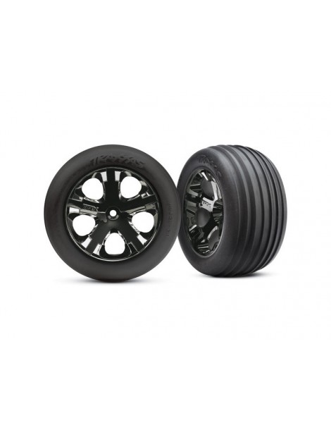 Traxxas Tires & wheels 2.8", All-Star black chrome wheels, Ribbed tires (2) (electric front)