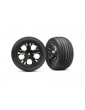 Traxxas Tires & wheels 2.8", All-Star black chrome wheels, Ribbed tires (2) (electric front)