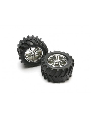 Traxxas Tires & wheels 3.8", split spoke H14 chrome wheels, Maxx Chevron tires (pair)