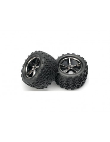 Traxxas Tires & wheels 3.8", Gemini black chrome wheels, 14mm hex hub, Talon tires (2)