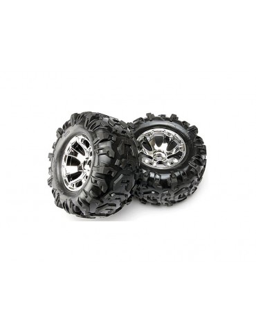 Traxxas Tires & wheels 3.8", Geode chrome S17 wheels, Canyon AT tires (pair)