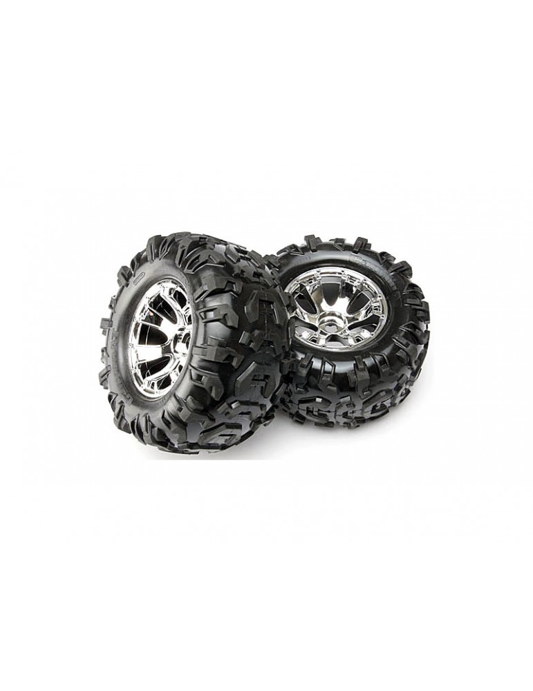 Traxxas Tires & wheels 3.8", Geode chrome S17 wheels, Canyon AT tires (pair)