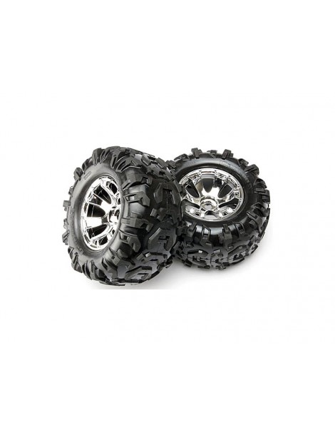 Traxxas Tires & wheels 3.8", Geode chrome S17 wheels, Canyon AT tires (pair)