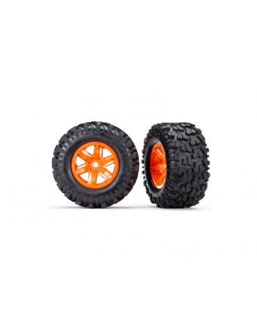 Traxxas Tires & wheels 4.3/5.7", X-Maxx orange wheels, Maxx AT tires (pair)