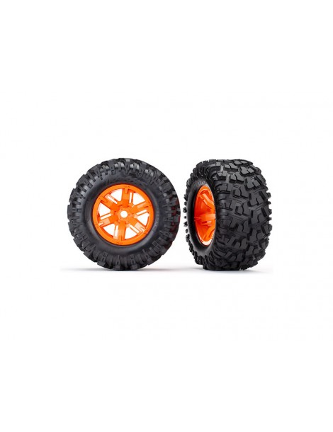 Traxxas Tires & wheels 4.3/5.7", X-Maxx orange wheels, Maxx AT tires (pair)