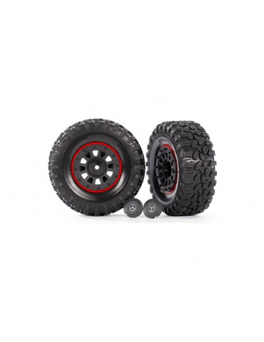 Traxxas Tires and wheels, 2.2" black wheels/ tires (2)/ caps (2)/ rings (2)