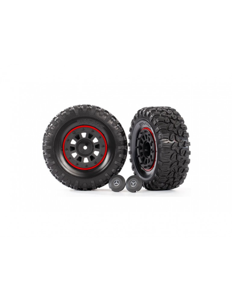 Traxxas Tires and wheels, 2.2" black wheels/ tires (2)/ caps (2)/ rings (2)