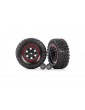 Traxxas Tires and wheels, 2.2" black wheels/ tires (2)/ caps (2)/ rings (2)