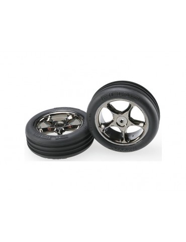 Traxxas Tires & wheels 2.2", Tracer black chrome, Ribbed tires (2) (front)