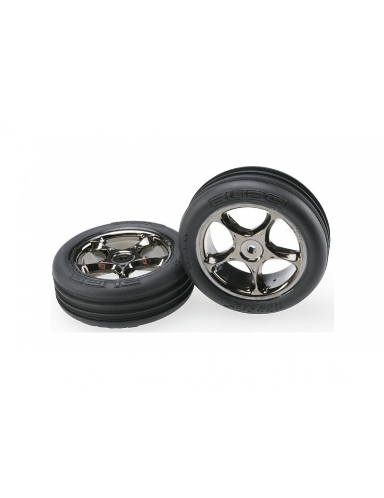 Traxxas Tires & wheels 2.2", Tracer black chrome, Ribbed tires (2) (front)