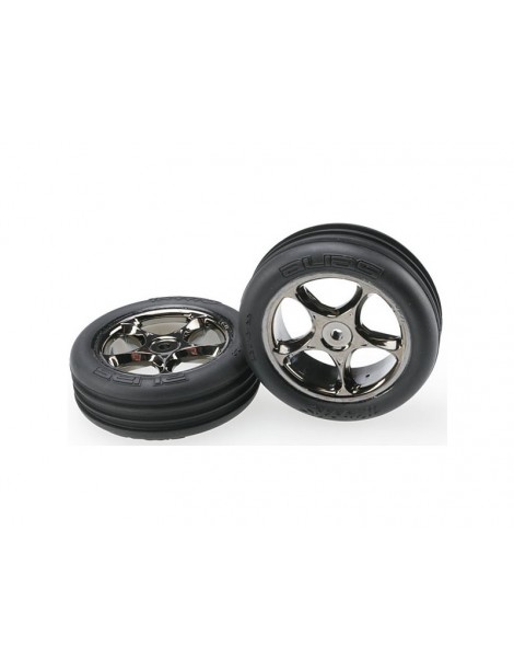 Traxxas Tires & wheels 2.2", Tracer black chrome, Ribbed tires (2) (front)