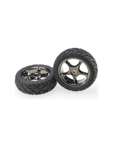 Traxxas Tires & wheels 2.2", Tracer black chrome, Anaconda tires (2) (front)