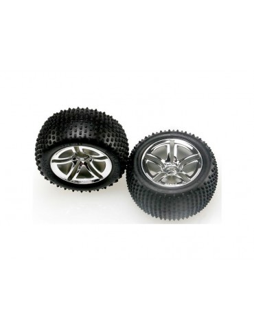 Traxxas Tires & wheels 2.8", Twin-Spoke chrome wheels, Alias tires (2)