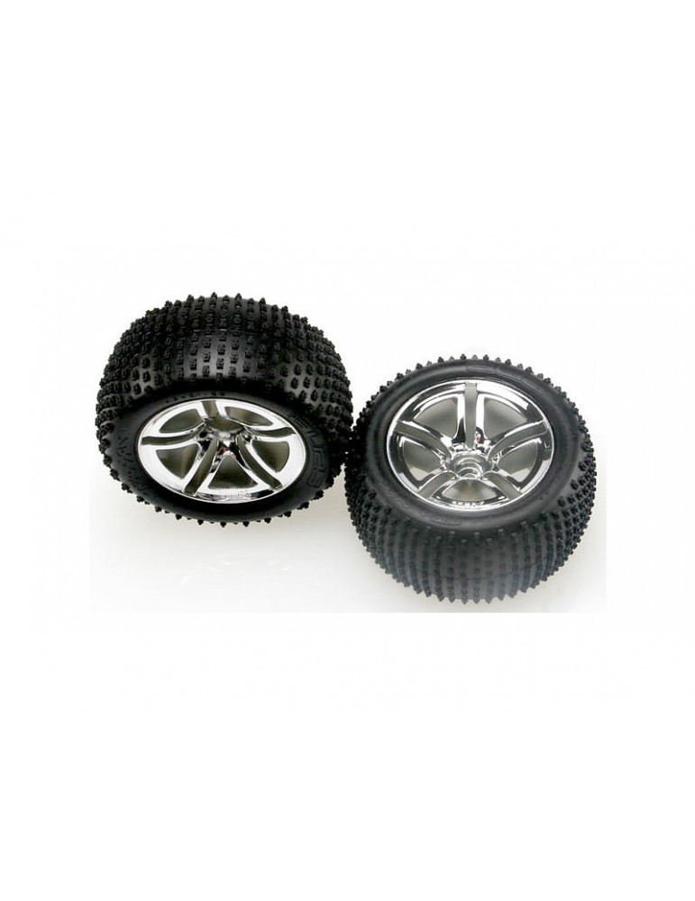 Traxxas Tires & wheels 2.8", Twin-Spoke chrome wheels, Alias tires (2)