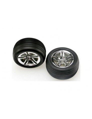 Traxxas Tires & wheels 2.8", Twin-Spoke chrome wheels, Ribbed tires (2) (nitro front)