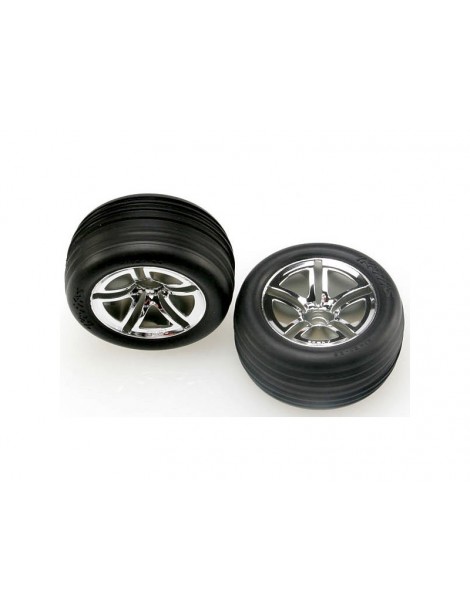 Traxxas Tires & wheels 2.8", Twin-Spoke chrome wheels, Ribbed tires (2) (nitro front)