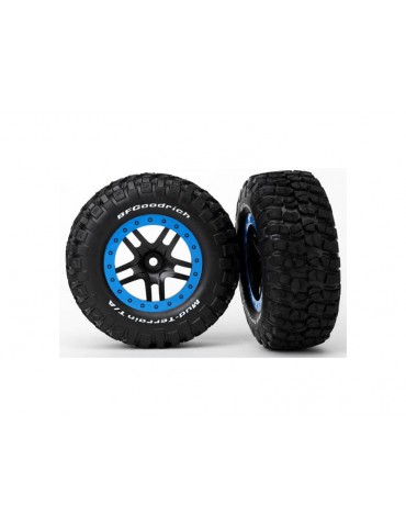 Traxxas Tires & wheels 2.2/3.0", SCT Split-Spoke black-blue, KM2 tire (2) (4WD f/r, 2WD r)