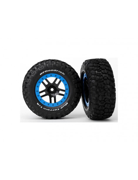Traxxas Tires & wheels 2.2/3.0", SCT Split-Spoke black-blue, KM2 tire (2) (4WD f/r, 2WD r)