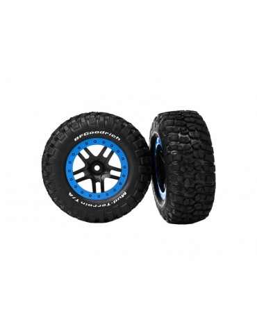 Traxxas Tires & wheels 2.2/3.0", SCT Split-Spoke black-blue, KM2 tire (2) (2WD front)