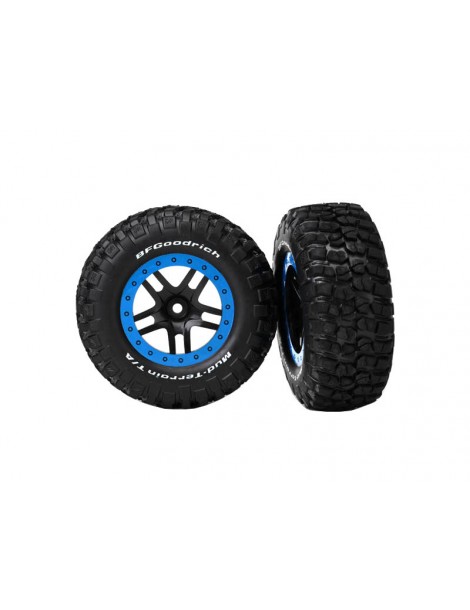 Traxxas Tires & wheels 2.2/3.0", SCT Split-Spoke black-blue, KM2 tire (2) (2WD front)