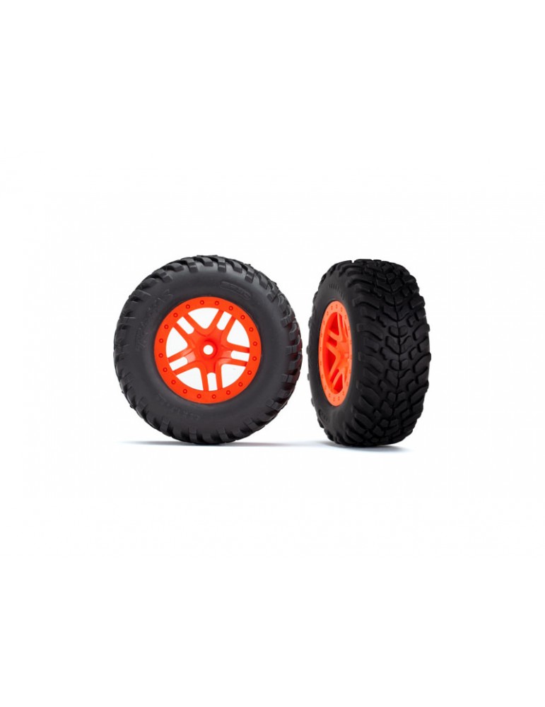 Traxxas Tires & wheels 2.2/3.0", SCT Split-Spoke orange wheel, SCT tire (2) (4WD f/r, 2WD rear)