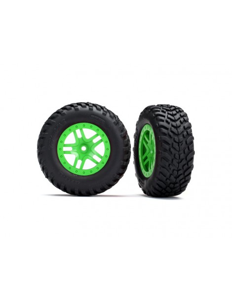 Traxxas Tires & wheels 2.2/3.0", SCT Split-Spoke green wheel, SCT tire (2) (4WD f/r, 2WD rear)
