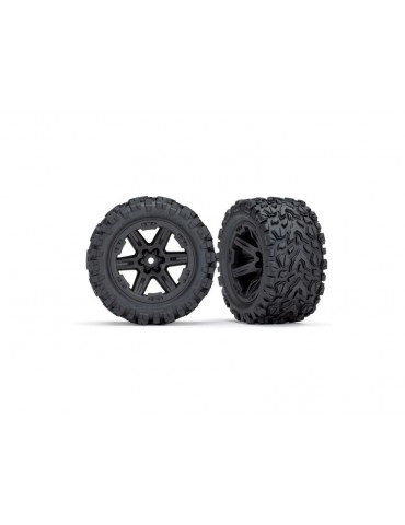 Traxxas Wheels 2.8", Rustler 4X4 black wheels, Talon Extreme tires (2) (electric rear)