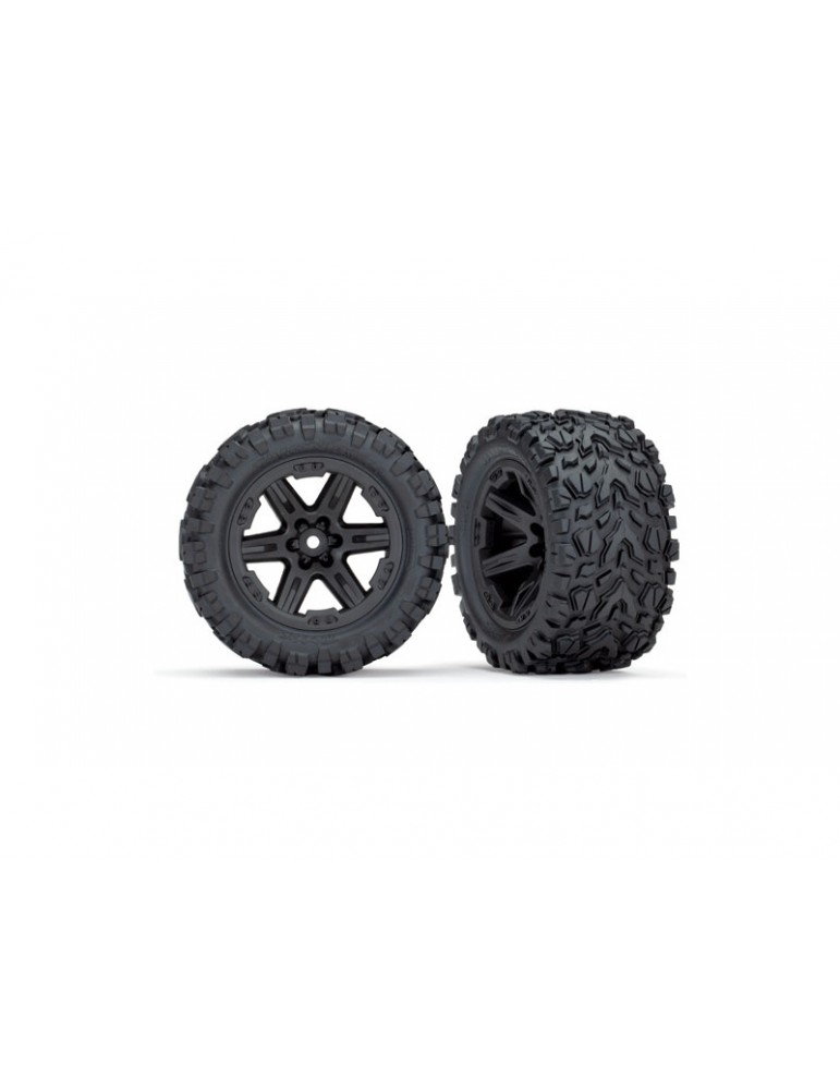 Traxxas Wheels 2.8", Rustler 4X4 black wheels, Talon Extreme tires (2) (electric rear)