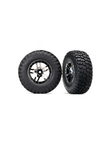 Traxxas Tires & wheels 2.2/3.0", SCT Split-Spoke black chrome wheel, KM2 tire (2) (4WD f/r, 2WD r)