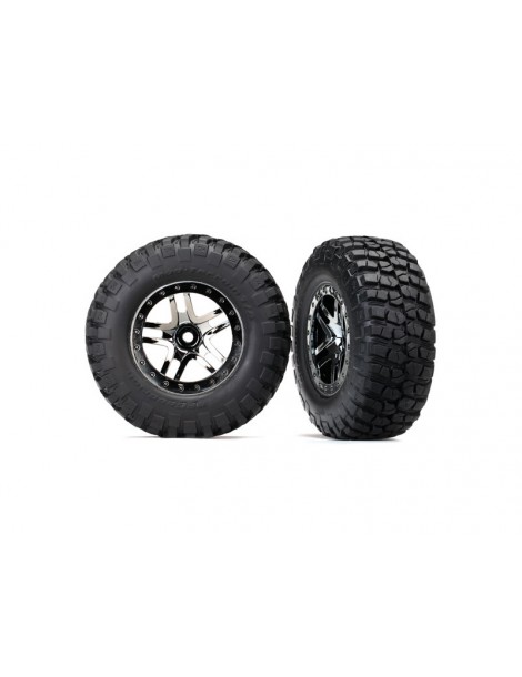 Traxxas Tires & wheels 2.2/3.0", SCT Split-Spoke black chrome wheel, KM2 tire (2) (4WD f/r, 2WD r)