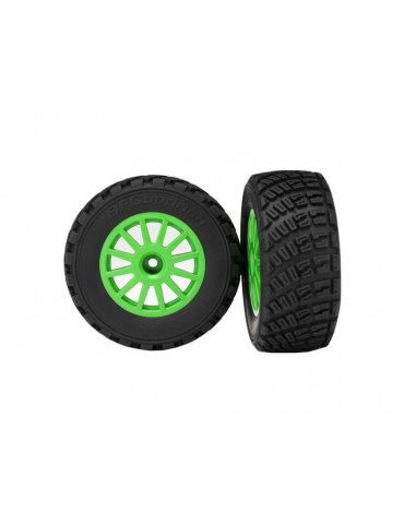Traxxas Tires & wheels 2.2/3.0", Rally green wheels, gravel tires (2)