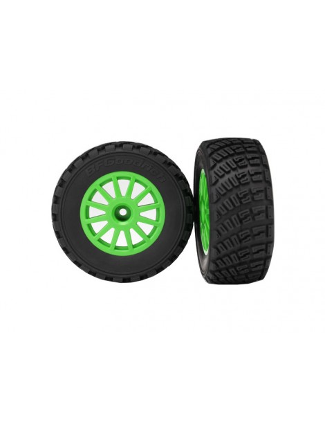 Traxxas Tires & wheels 2.2/3.0", Rally green wheels, gravel tires (2)