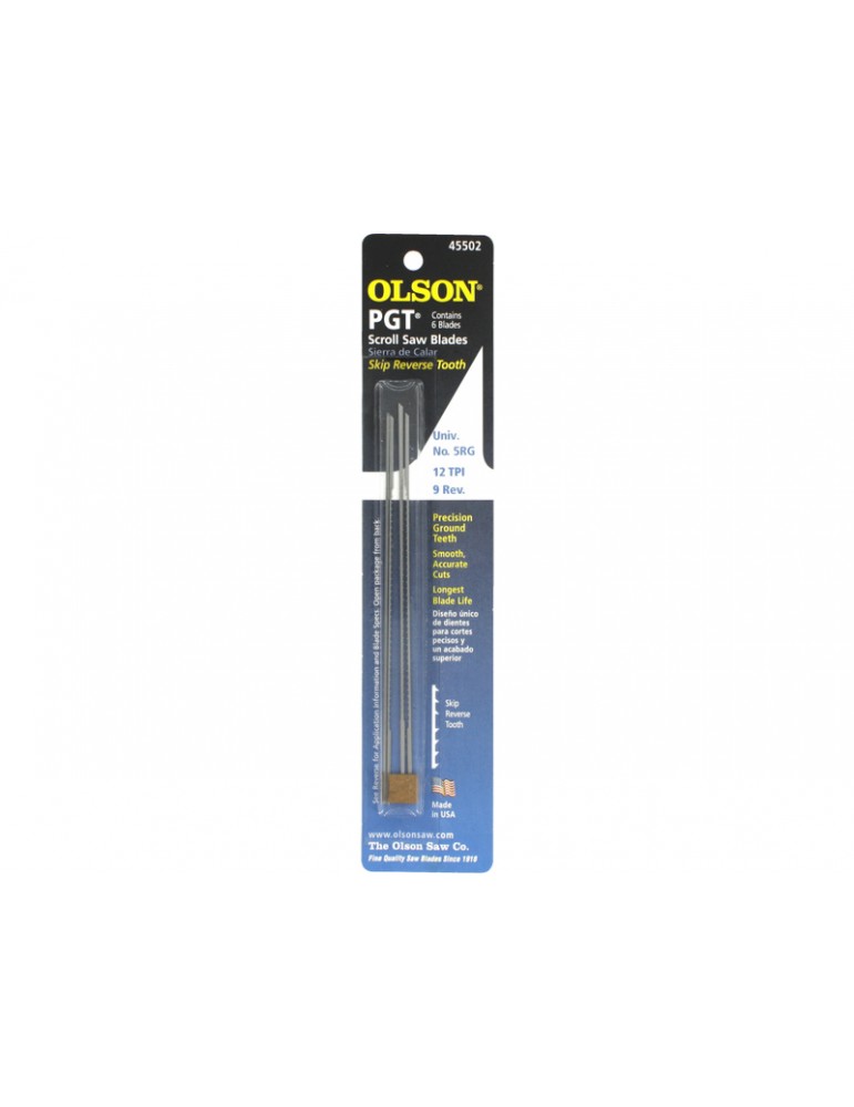 Olson Scroll Saw Blade 1.12x0.46x127mm PGT 12/9TPI (6pcs)