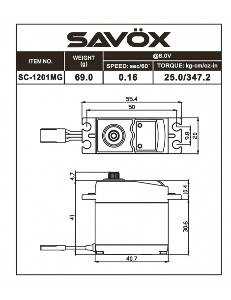 Savox SC-1201MG Digital servo (25kg-0,16s/60°)