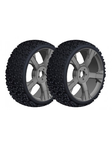 Off-Road 1/8 Buggy Tires - Ninja - Low Profile - Glued on Black Rims - 1 pair