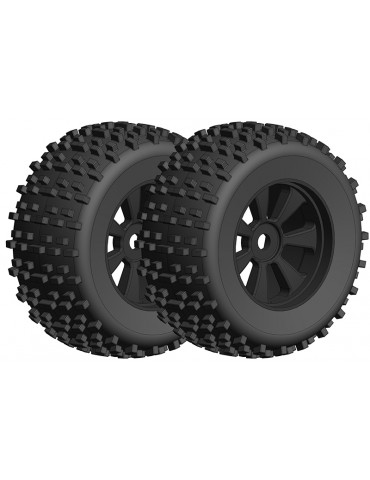 Off-Road 1/8 Monster Truck Tires - Gripper - Glued on Black Rims - 1 pair
